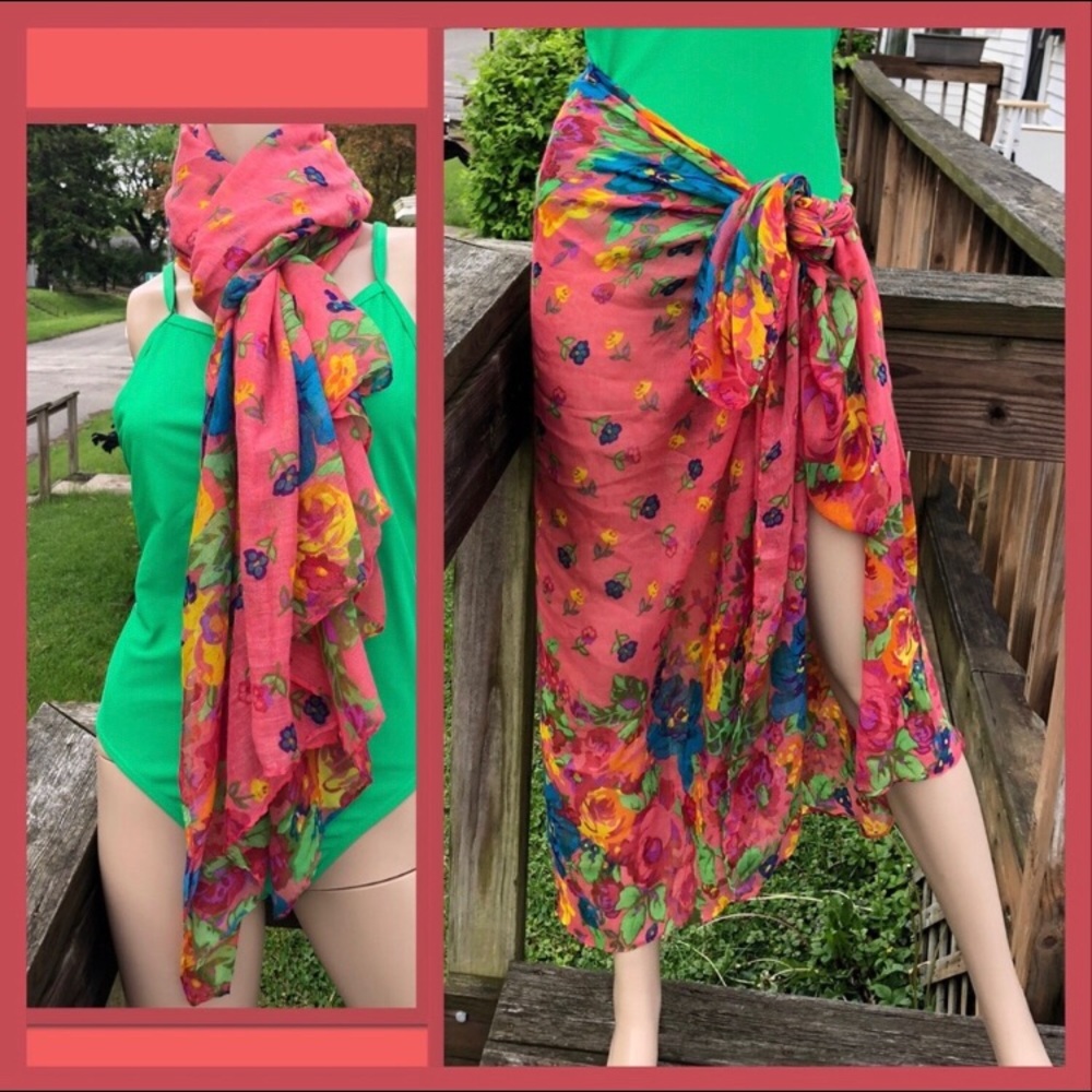 - Oversized Dark Pink Floral Wrap Scarf! NEW!